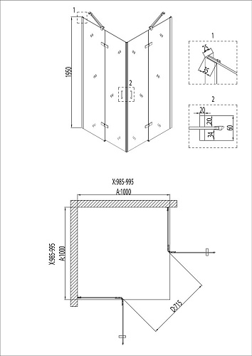 Душевой уголок Niagara Nova NG-6814-08 BLACK (100x100x195) квадратная, распашн, профиль черный, стекло прозрачное (6мм) 681408111BLACK Душевой уголок Niagara Nova NG-6814-08 BLACK (100x100x195) квадратная, распашн, профиль черный, стекло прозрачное (6мм) 681408111BLACK