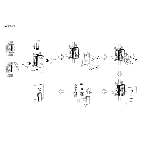 Смеситель для душа AQUAme Savona AQM8808MB встраиваемый, черный матовый Смеситель для душа AQUAme Savona AQM8808MB встраиваемый, черный матовый