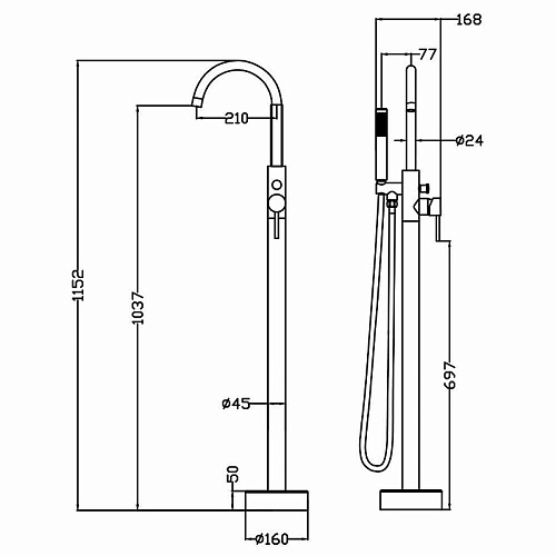 Смеситель для ванны Swedbe Spira 4000B напольный Смеситель для ванны Swedbe Spira 4000B напольный