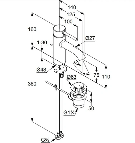 Смеситель для раковины Kludi BOZZ 382633976 черный матовый Смеситель для раковины Kludi BOZZ 382633976 черный матовый