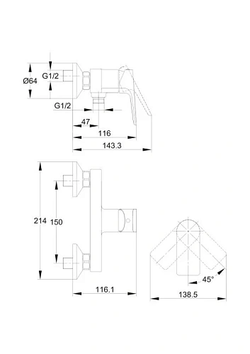 Смеситель для душа Cersanit NATURE (A63065) однорычажный 63065 Смеситель для душа Cersanit NATURE (A63065) однорычажный 63065