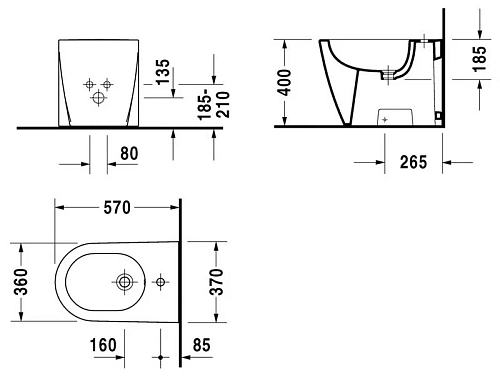 Биде напольное Duravit Starck 2 2255100000 Биде напольное Duravit Starck 2 2255100000