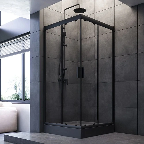 Душевой уголок AM.PM Gem W90G-403-090BT Slide 90x90 стекло прозрачное, профиль черный матовый Душевой уголок AM.PM Gem W90G-403-090BT Slide 90x90 стекло прозрачное, профиль черный матовый