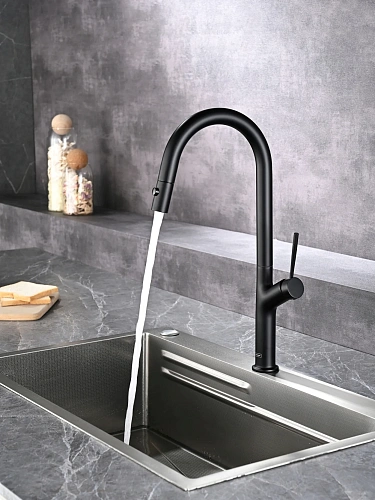 Смеситель для кухни AQUAme Cucina AQM9905MB с выдвижным изливом, с подключением к фильтру с питьевой водой, черный матовый Смеситель для кухни AQUAme Cucina AQM9905MB с выдвижным изливом, с подключением к фильтру с питьевой водой, черный матовый