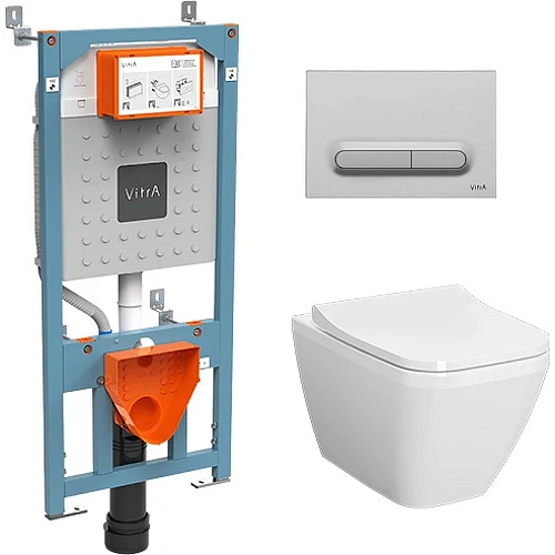 Комплект унитаза с инсталляцией Vitra Integra Square 9856B003-7206 сиденье микролифт, клавиша смыва Комплект унитаза с инсталляцией Vitra Integra Square 9856B003-7206 сиденье микролифт, клавиша смыва