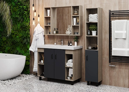 Тумба под раковину Onika Тимбер 100 см 110010 напольная, серая мат./дуб сонома (для Фостер 100) Тумба под раковину Onika Тимбер 100 см 110010 напольная, серая мат./дуб сонома (для Фостер 100)