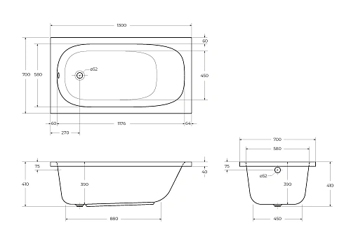 Акриловая ванна CEZARES ECO-130-70-40-W37 1300x700 белый Акриловая ванна CEZARES ECO-130-70-40-W37 1300x700 белый