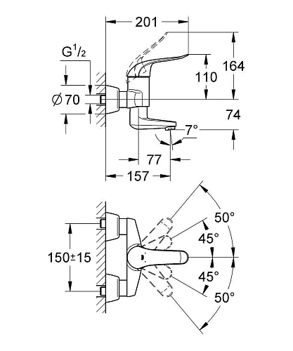 Смеситель для раковины GROHE Euroeco Special (вынос 157 мм, длина рычага 120 мм), хром (32770000) Смеситель для раковины GROHE Euroeco Special (вынос 157 мм, длина рычага 120 мм), хром (32770000)