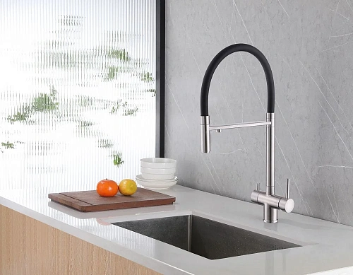 Смеситель для кухни ABBER Wasser Kreis AF81141 с подключением фильтра и выдвижной лейкой, хром Смеситель для кухни ABBER Wasser Kreis AF81141 с подключением фильтра и выдвижной лейкой, хром