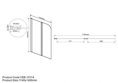 Шторка на ванну VSB-12114CLB, 1140x1400, черный, стекло прозрачное Шторка на ванну VSB-12114CLB, 1140x1400, черный, стекло прозрачное