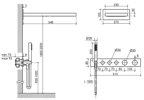 Душевая система Sancos Linn SC9023GG с термостатом, с внутренней частью, вороненая сталь Душевая система Sancos Linn SC9023GG с термостатом, с внутренней частью, вороненая сталь
