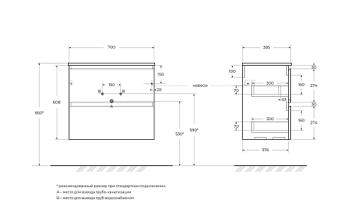 Тумба под раковину BelBagno UNO-MINI-700-2C-SO-BO Bianco Opaco, 700x395x608 Тумба под раковину BelBagno UNO-MINI-700-2C-SO-BO Bianco Opaco, 700x395x608