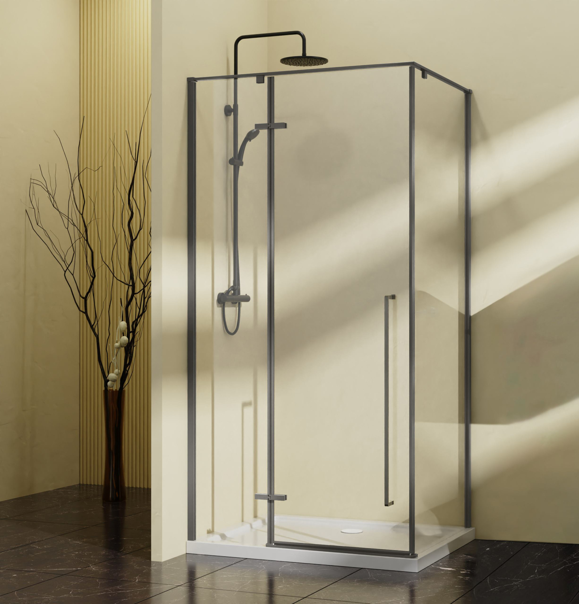 Детальная картинка товара «душевой уголок vincea slim-n vsr-5sn9090clgm, 900x900, вороненая сталь, стекло прозрачное»