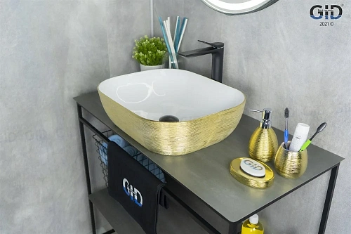 Раковина Gid D1302h130 53325 накладная белая / золото 50x40x14 Раковина Gid D1302h130 53325 накладная белая / золото 50x40x14