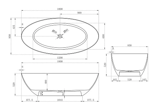 Ванна отдельностоящая ABBER AK9002-1.8 180x85 универсальная, черная, карбоновая Ванна отдельностоящая ABBER AK9002-1.8 180x85 универсальная, черная, карбоновая