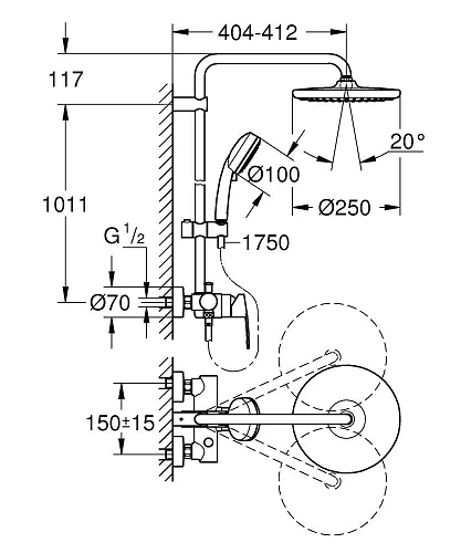 Душевая система GROHE Tempesta Cosmopolitan 250 со смесителем, хром (26673000) Душевая система GROHE Tempesta Cosmopolitan 250 со смесителем, хром (26673000)