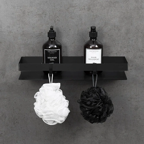 Полка Lemark SHELF LINE 400 мм с крючками, черный 9772053 Полка Lemark SHELF LINE 400 мм с крючками, черный 9772053