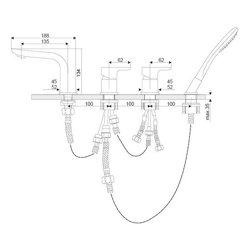 Смеситель на борт ванны EXCELLENT Oxalia AREX.9033CR хром Смеситель на борт ванны EXCELLENT Oxalia AREX.9033CR хром