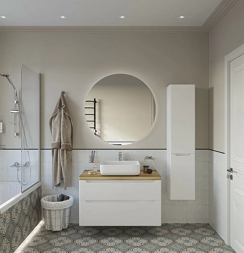 Тумба с раковиной STWORKI Берген 100 белая со светлой столешницей, Soul 1 549501 Тумба с раковиной STWORKI Берген 100 белая со светлой столешницей, Soul 1 549501