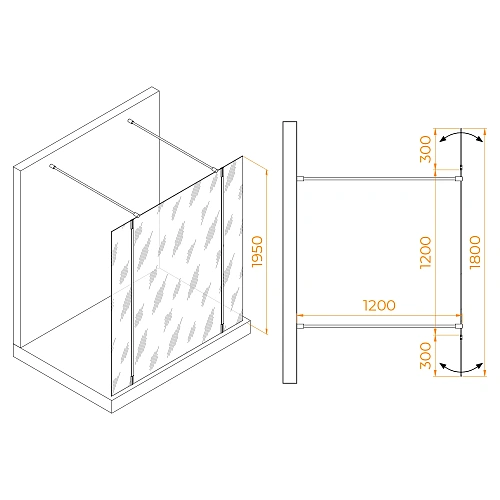 Душевая перегородка RGW WA-052B (WA-016B+2Z-071B) 35105212-14 стекло прозрачное Душевая перегородка RGW WA-052B (WA-016B+2Z-071B) 35105212-14 стекло прозрачное