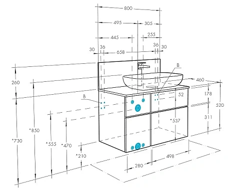 Тумба под раковину Aquaton Мишель 80 со столешницей, дуб рустикальный, фьорд 1A244501MIX30 Тумба под раковину Aquaton Мишель 80 со столешницей, дуб рустикальный, фьорд 1A244501MIX30