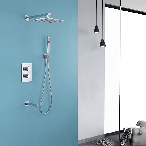 Душевая система ABBER Weiss Insel AF8050 скрытого монтажа с изливом, термостат, хром Душевая система ABBER Weiss Insel AF8050 скрытого монтажа с изливом, термостат, хром