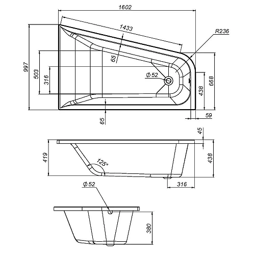 Акриловая ванна AM.PM Spirit W72A-160L100W-A2 ассиметричная 160x100, левая Акриловая ванна AM.PM Spirit W72A-160L100W-A2 ассиметричная 160x100, левая