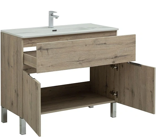 Тумба под раковину Aquanet Алвита New 100 1 ящик, 2 дверцы, дуб веллингтон белый 00277557 Тумба под раковину Aquanet Алвита New 100 1 ящик, 2 дверцы, дуб веллингтон белый 00277557