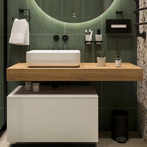 Столешница STWORKI Ольборг 120 дуб французский, без отверстий, с тумбой 80, с раковиной STWORKI Soul 489180 Столешница STWORKI Ольборг 120 дуб французский, без отверстий, с тумбой 80, с раковиной STWORKI Soul 489180