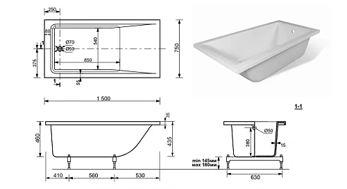 Ванна из искусственного камня Эстет Дельта 1500х750 ФР-00000639 Ванна из искусственного камня Эстет Дельта 1500х750 ФР-00000639