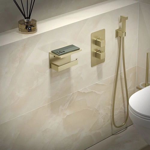 Держатель туалетной бумаги Timo Petruma 15243/17 с полкой для телефона золото матовое Держатель туалетной бумаги Timo Petruma 15243/17 с полкой для телефона золото матовое