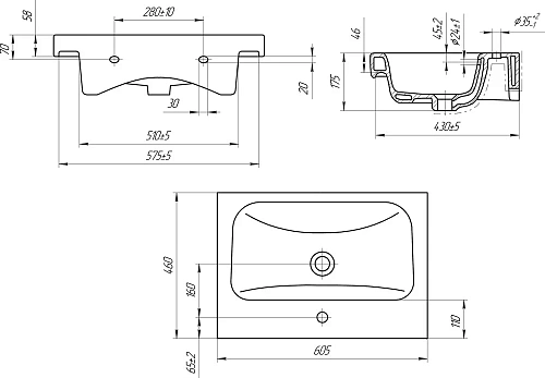 Консоль с раковиной DIWO Смоленск 60 Moduo 60 483926 Консоль с раковиной DIWO Смоленск 60 Moduo 60 483926