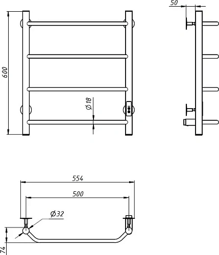 Полотенцесушитель электрический EWRIKA Сафо БР1 60х50, черный 485640 Полотенцесушитель электрический EWRIKA Сафо БР1 60х50, черный 485640