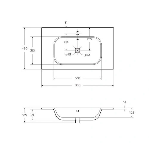 Раковина CEZARES CZR-NAT-80-LVB белый 800x460 керамика Раковина CEZARES CZR-NAT-80-LVB белый 800x460 керамика