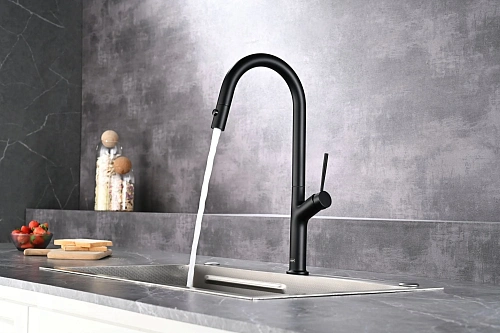 Смеситель для кухни AQUAme Cucina AQM9905MB с выдвижным изливом, с подключением к фильтру с питьевой водой, черный матовый Смеситель для кухни AQUAme Cucina AQM9905MB с выдвижным изливом, с подключением к фильтру с питьевой водой, черный матовый