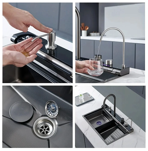 Кухонная мойка Ceruttispa GLORIA Pro CT10578 nano black серая из нержавеющей стали 750х460х230 Кухонная мойка Ceruttispa GLORIA Pro CT10578 nano black серая из нержавеющей стали 750х460х230