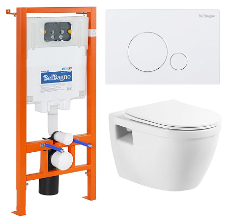 Комплект унитаза BelBagno с сиденьем LOTO BB070CHR/SC инсталляцией BB002-80 и клавишей смыва BB014-SR-BIANCO