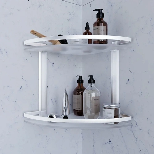 Полка AM.PM Sense L A7456200 двухуровневая, угловая, стеклянная, алюминий Полка AM.PM Sense L A7456200 двухуровневая, угловая, стеклянная, алюминий