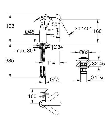Смеситель для раковины GROHE Essence New нажимным донным клапаном, размер M, хром (23798001) Смеситель для раковины GROHE Essence New нажимным донным клапаном, размер M, хром (23798001)