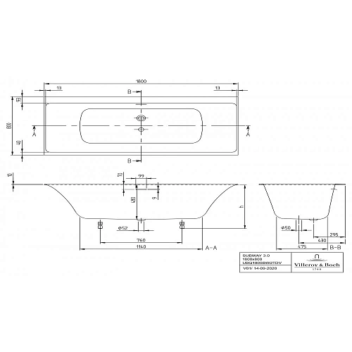 Ванна квариловая Villeroy & Boch Subway 3.0 180 x 80 см UBQ180SBW2TDV-01 Ванна квариловая Villeroy & Boch Subway 3.0 180 x 80 см UBQ180SBW2TDV-01