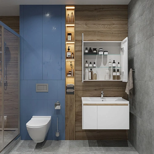 Зеркальный шкаф STWORKI Стокгольм МВК082 80, с подсветкой, прямоугольное, белое, в стиле лофт, навес 541623 Зеркальный шкаф STWORKI Стокгольм МВК082 80, с подсветкой, прямоугольное, белое, в стиле лофт, навес 541623