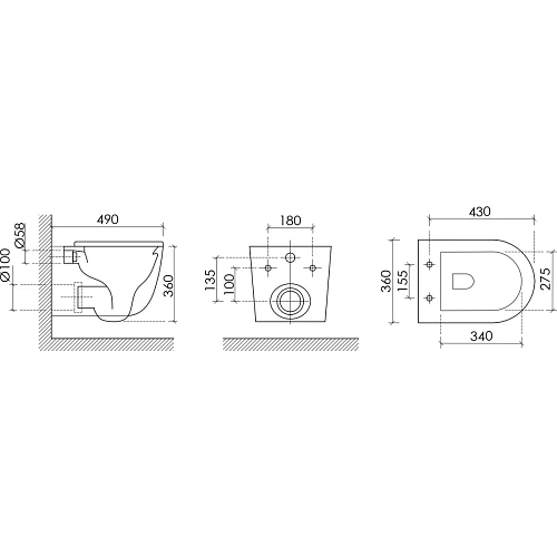 Унитаз подвесной Ceramica Nova Uno CN11001TMB смыв торнадо 490x360x360 черный матовый Унитаз подвесной Ceramica Nova Uno CN11001TMB смыв торнадо 490x360x360 черный матовый