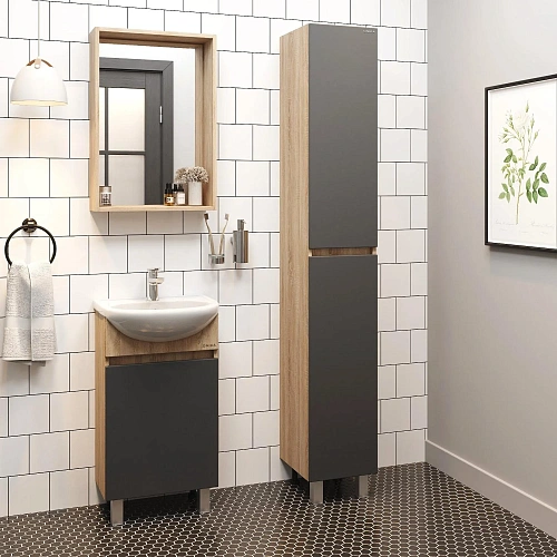 Тумба под раковину Onika Милтон 45 см 104512 напольная, серая/дуб сонома (дляУют 45) Тумба под раковину Onika Милтон 45 см 104512 напольная, серая/дуб сонома (дляУют 45)