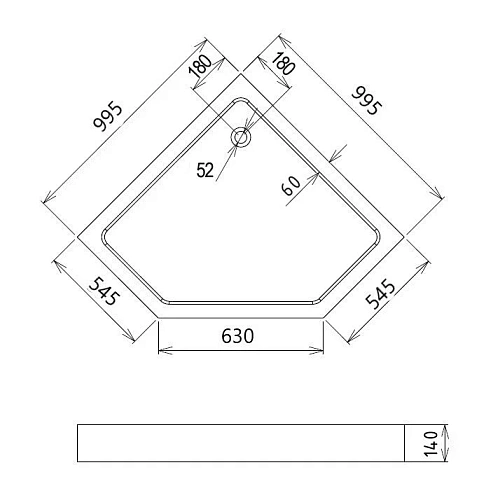 Душевой поддон Gemy ST11T 100x100 пятиугольный, акриловый Душевой поддон Gemy ST11T 100x100 пятиугольный, акриловый