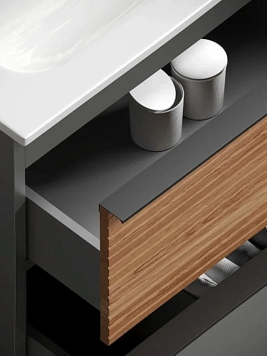 Тумба под раковину Sancos Delta DL100RGR 995х445х500 правая, дуб красный/графит, подвесная Тумба под раковину Sancos Delta DL100RGR 995х445х500 правая, дуб красный/графит, подвесная