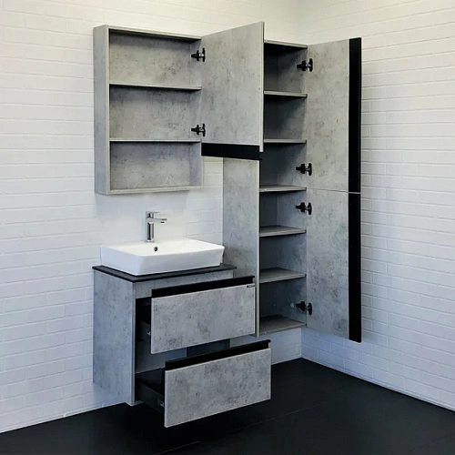 Тумба с раковиной Comforty Эдинбург-60-2 00-00005700 бетон светлый с черной столешницей и раковиной 9055RA-50 Тумба с раковиной Comforty Эдинбург-60-2 00-00005700 бетон светлый с черной столешницей и раковиной 9055RA-50