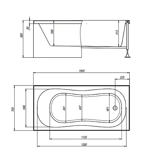 Акриловая ванна Timo INKA1570 150x70x58 INKA1570-KT15-SPV1505-T-CM с каркасом и слив-переливом, гидромассаж 6 форсунок Акриловая ванна Timo INKA1570 150x70x58 INKA1570-KT15-SPV1505-T-CM с каркасом и слив-переливом, гидромассаж 6 форсунок