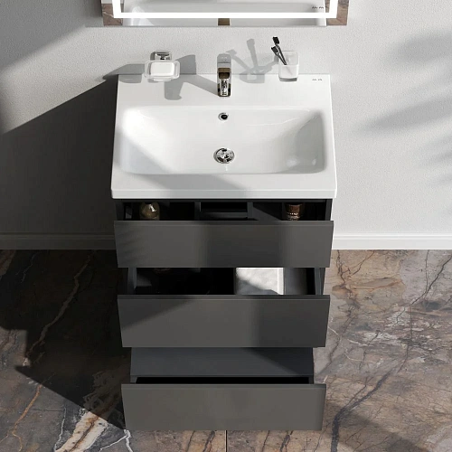 Тумба под раковину AM.PM Gem S M91FSX0602GM S, напольная, 60 см, графит матовый Тумба под раковину AM.PM Gem S M91FSX0602GM S, напольная, 60 см, графит матовый