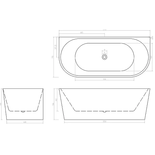 Акриловая ванна Ceruttispa VETTORE W CT9345 1700x750x560 приставная Акриловая ванна Ceruttispa VETTORE W CT9345 1700x750x560 приставная