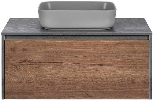 Тумба под раковину Vincea Mesa 1000 подвесная, 1 выкатной/1 скрытый ящик soft close, T.Oak + Beton VMC-2MS100TB Тумба под раковину Vincea Mesa 1000 подвесная, 1 выкатной/1 скрытый ящик soft close, T.Oak + Beton VMC-2MS100TB